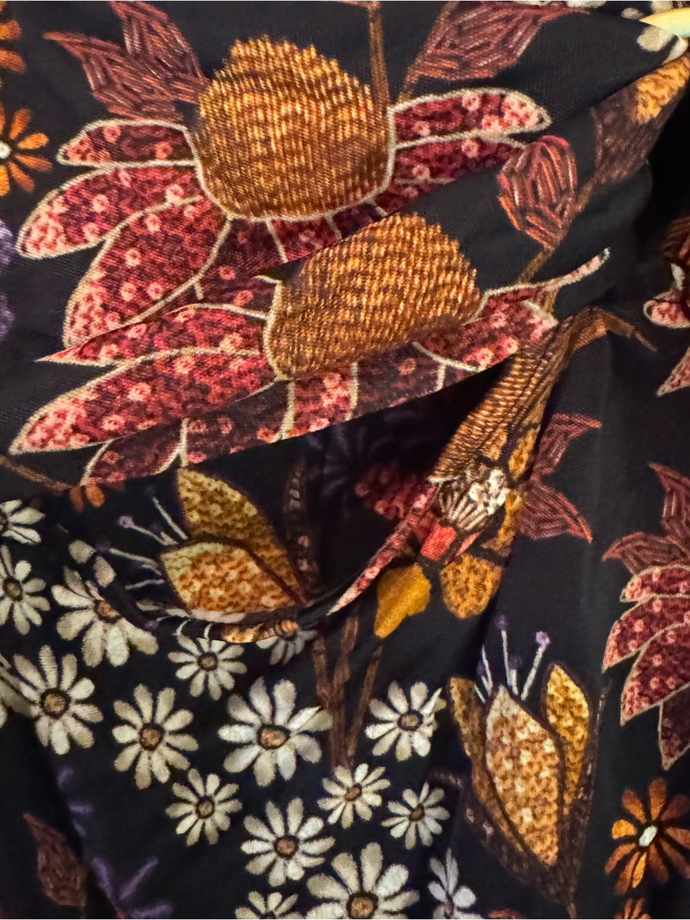 Farm Rio V neck Maxi dress black with brown florals viscous NWT size L - Picture 5 of 16
